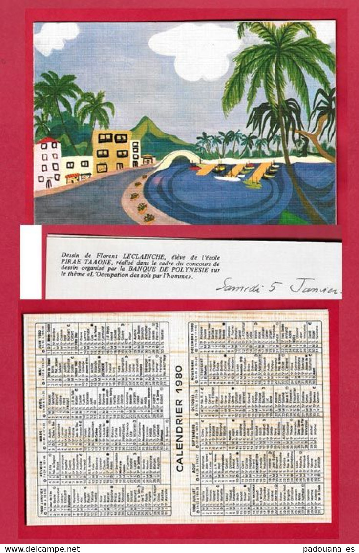 AF294 BANQUE DE POLYNESIE CARTE POSTALE   VOEUX ANNEE 1980 FLORENT LECLAINCHE CALENDRIER  ANNEE 1980 - Polynésie Française
