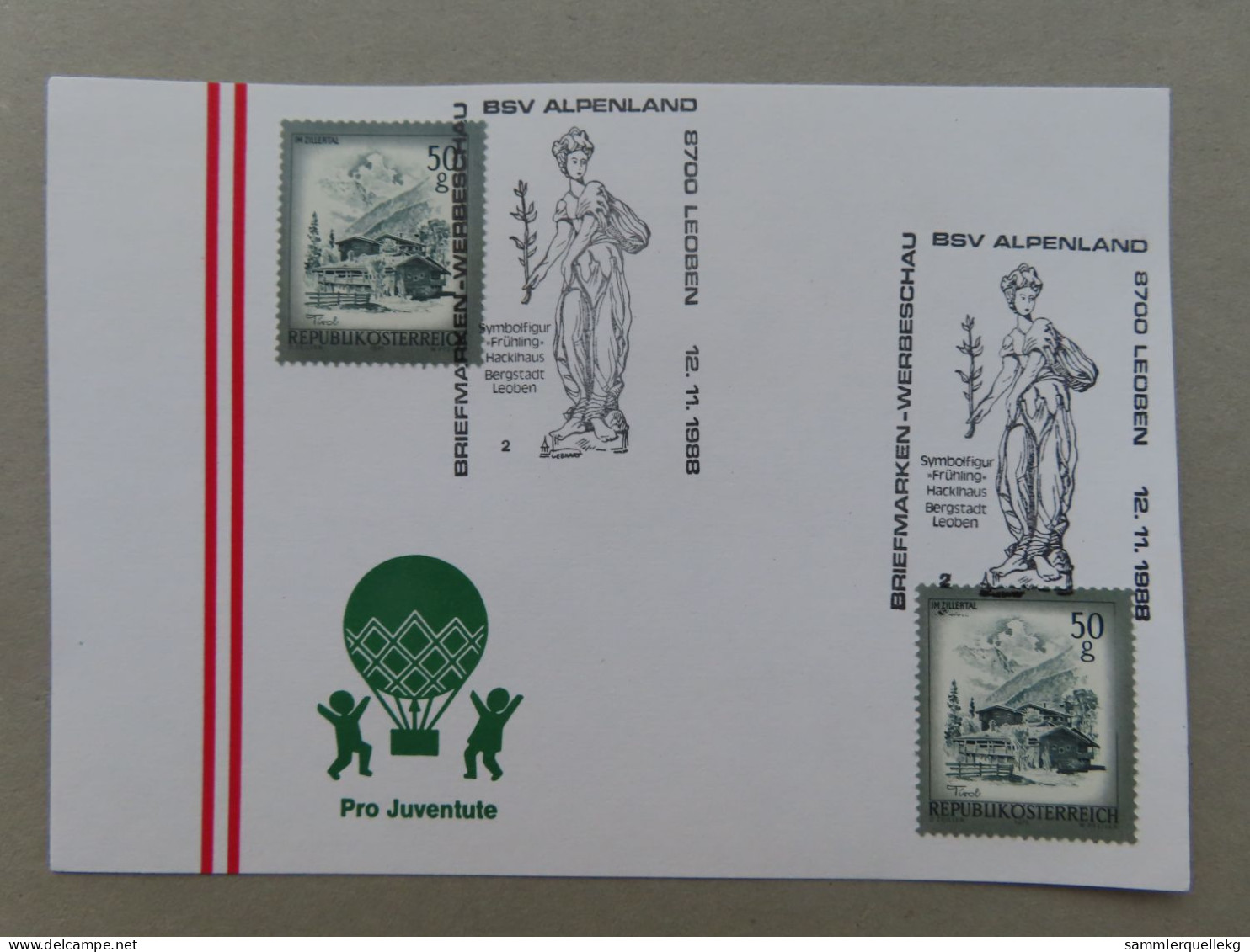 Österreich Pro Juventute - Mit Sonderstempel 10. 11. 1988 Lroben, Briefmarken Werbeschau (Nr.1025) - Altri & Non Classificati