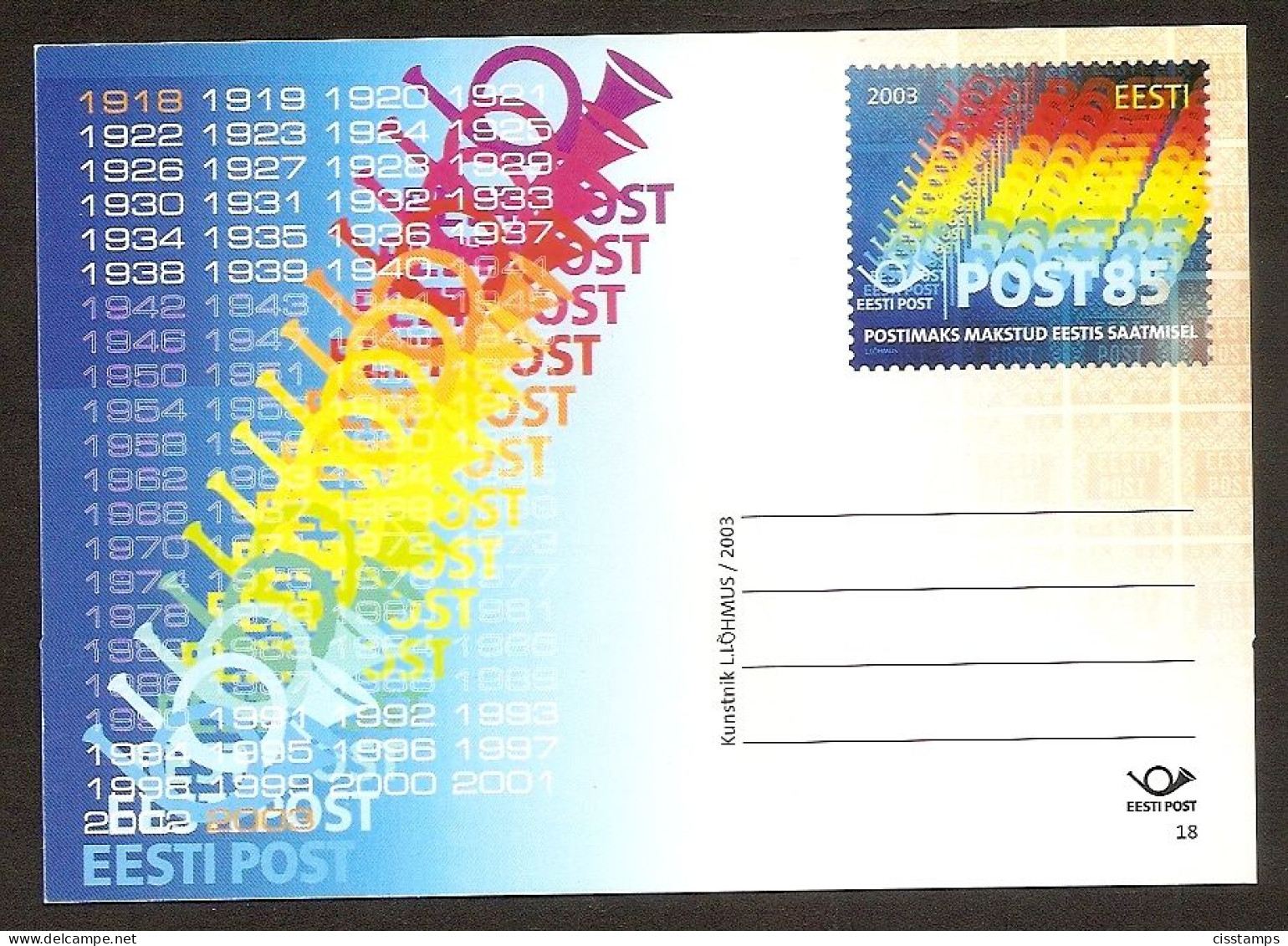 Estonia 2003●Postal Stationery●●Ganzsache N18●85th Ann. Of Estonian Post●●85J Estnische Post●MNH - Estonia