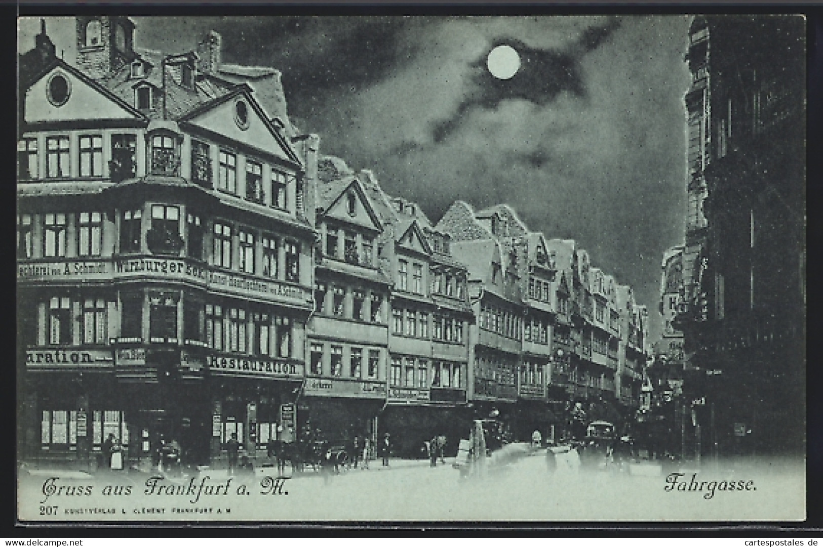 Mondschein-AK Frankfurt-Nordend, Strasse Fahrgasse Mit Gasthaus Würzburger Eck A. Schmidt  - Frankfurt A. Main