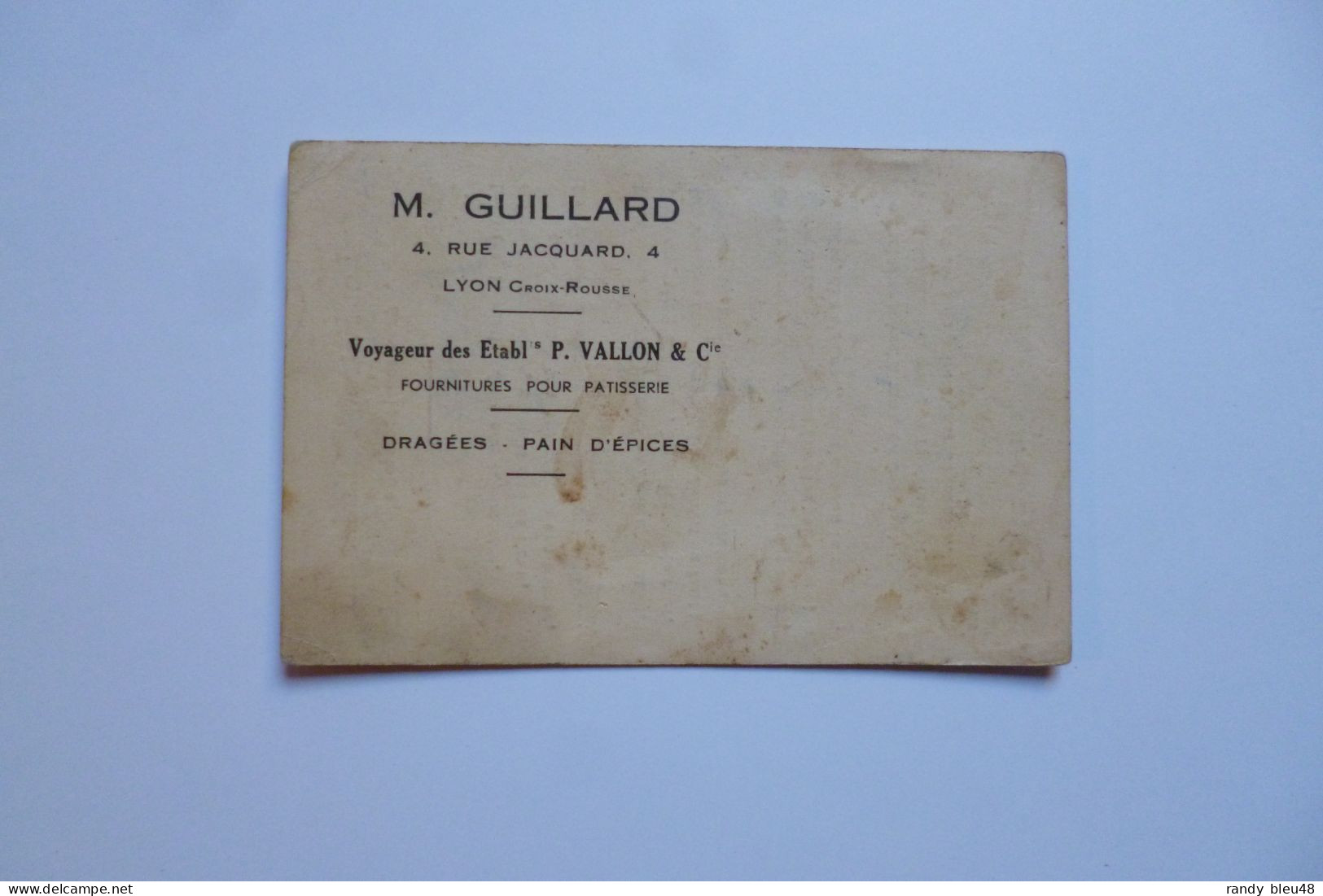 Carte Visite M. GUILLARD  -  4 Rue Jacquard  LYON Croix Rousse  -  Fournitures Pour Patisserie - Cartes De Visite