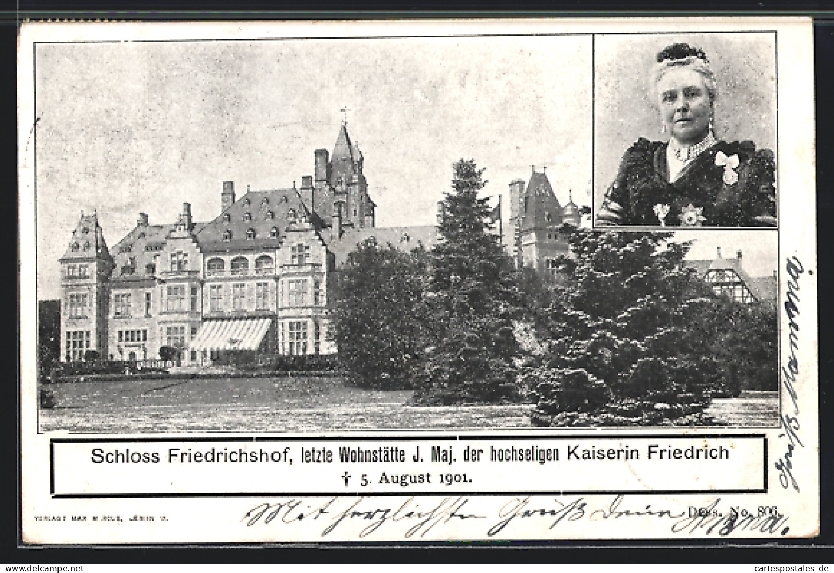 AK Schloss Friedrichshof, Letzte Wohnstätte I. Maj. Der Hochseligen Kaiserin Friedrich, Gest. 1901  - Familias Reales
