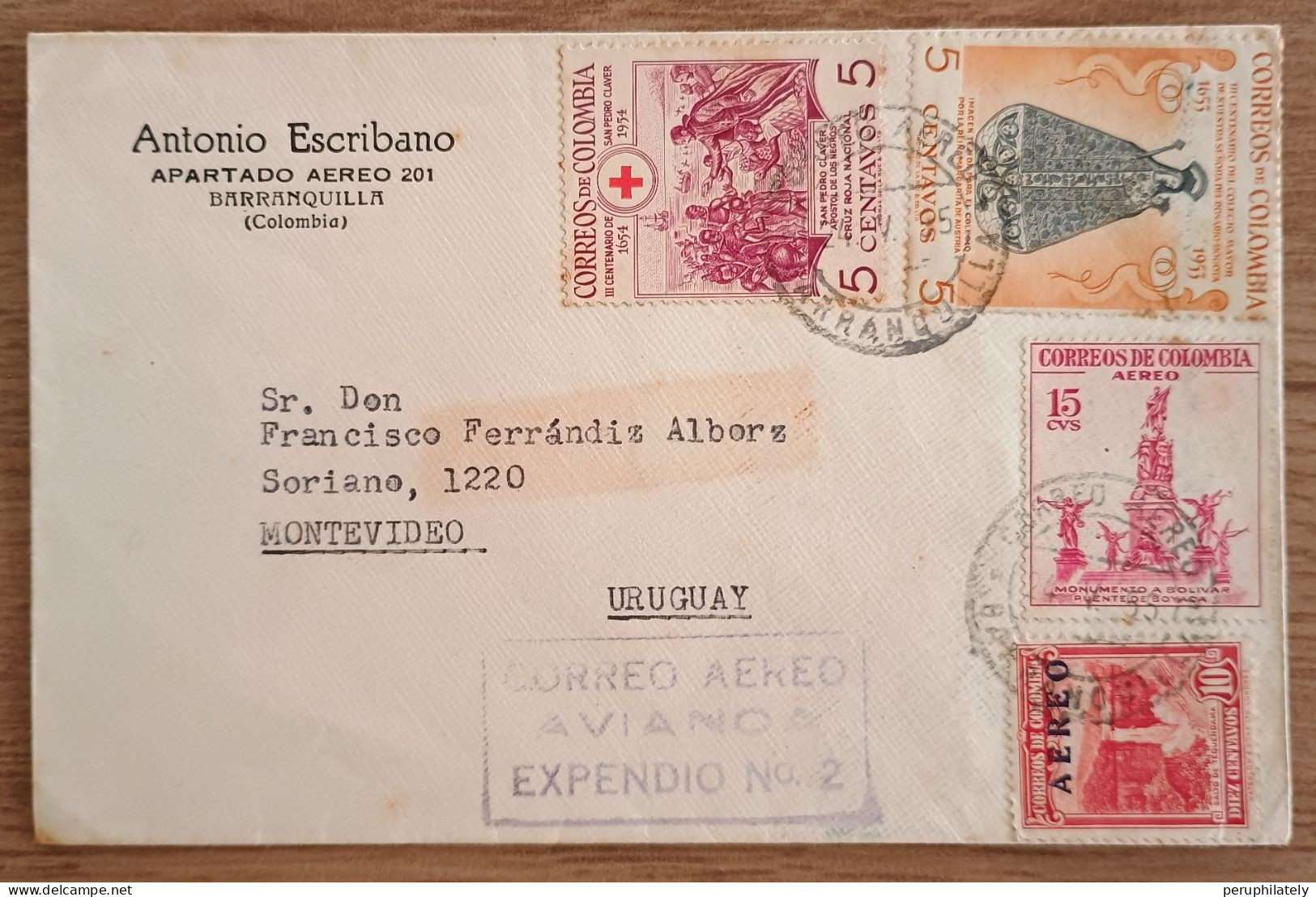 Colombia Cover , Avianca Mark , Red Cross , Barranquilla To Montevideo - Kolumbien