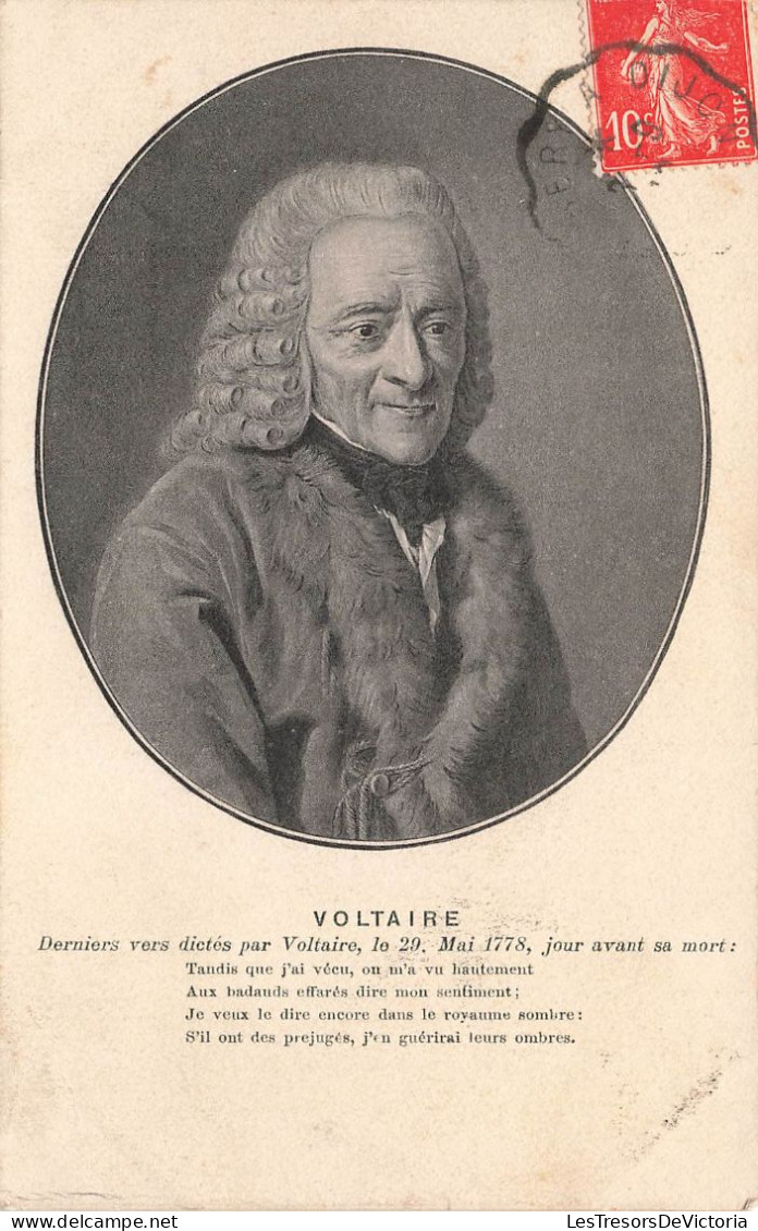 CELEBRITES - Voltaire  - Derniers Vers Dictés Par Voltaire Le 29 Mai 1778 Jour Avant Sa Mort....- Carte Postale Ancienne - Escritores