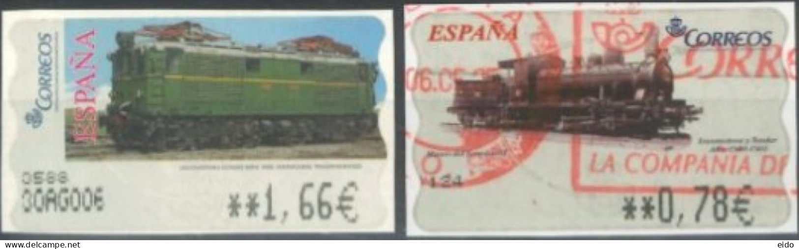 SPAIN- 2005/06, LOCOMOTIVES STAMPS LABELS SET OF 2, DIFFERENT VALUES, USED. - Gebraucht