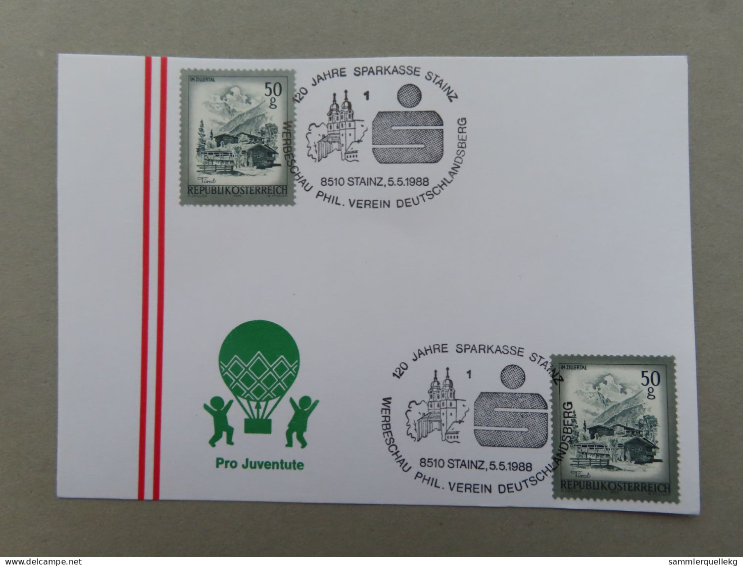 Österreich Pro Juventute - Mit Sonderstempel 5. 5. 1988 Stanz, 120 Jahre Sparkasse Stainz (Nr.1028) - Sonstige & Ohne Zuordnung