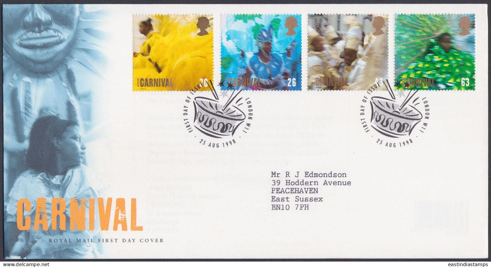 GB Great Britain 1998 FDC Carnival, Festival, Revelry, Music, Culture, Pictorial Postmark, First Day Cover - Briefe U. Dokumente