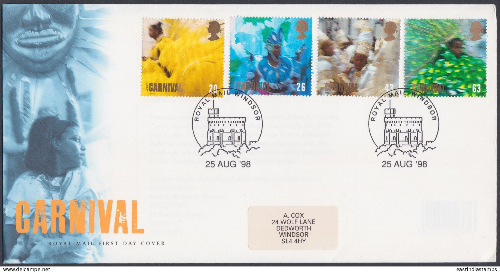 GB Great Britain 1998 FDC Carnival, Festival, Revelry, Music, Culture, Pictorial Postmark, First Day Cover - Covers & Documents