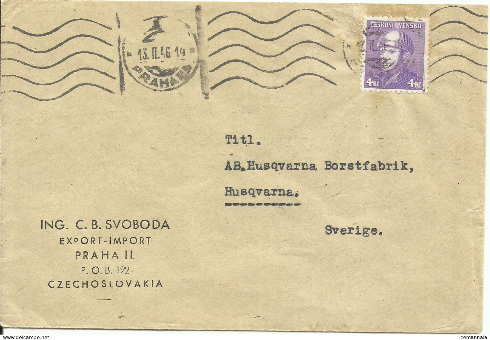 CHECOSLOVAQUIA,  CARTA  DIRIGIDA  A SUECIA,  AÑO  1946 - Lettres & Documents