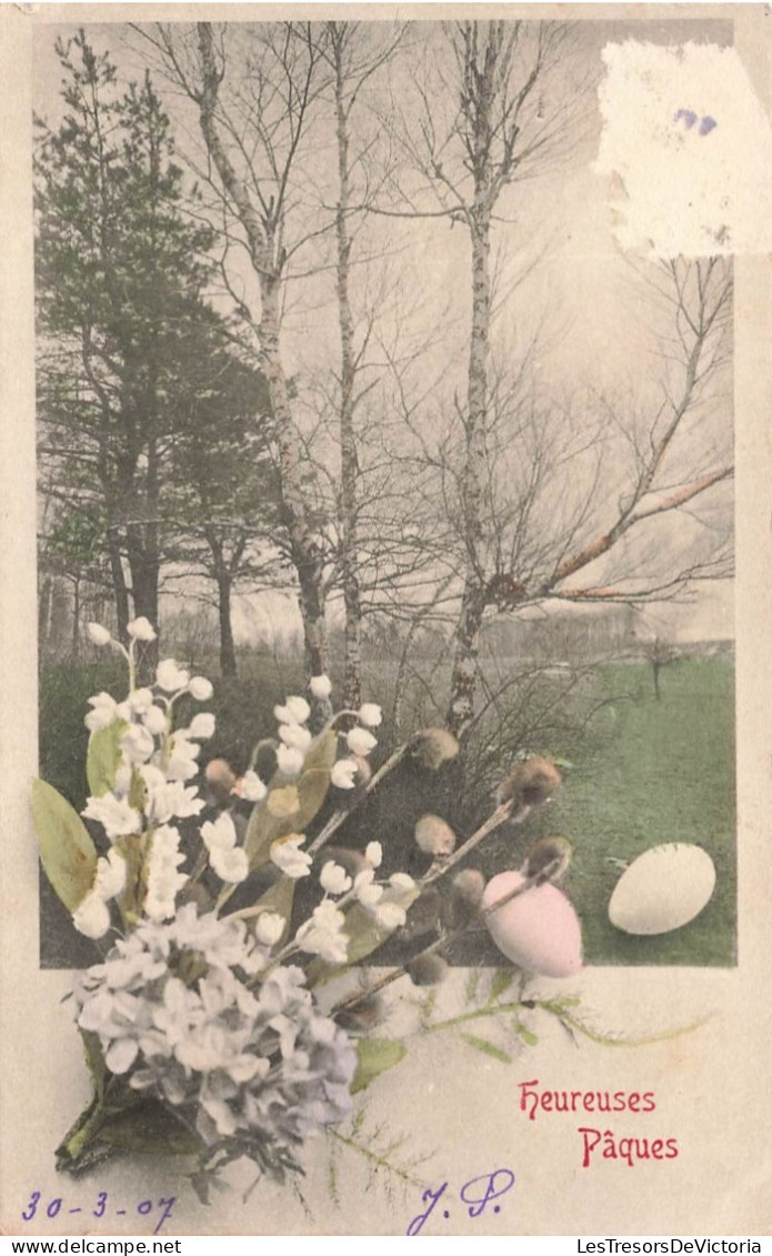 FETES ET VOEUX - Pâques -  Un Bouquet De Fleurs Et Des Oeufs - Colorisé - Carte Postale Ancienne - Ostern