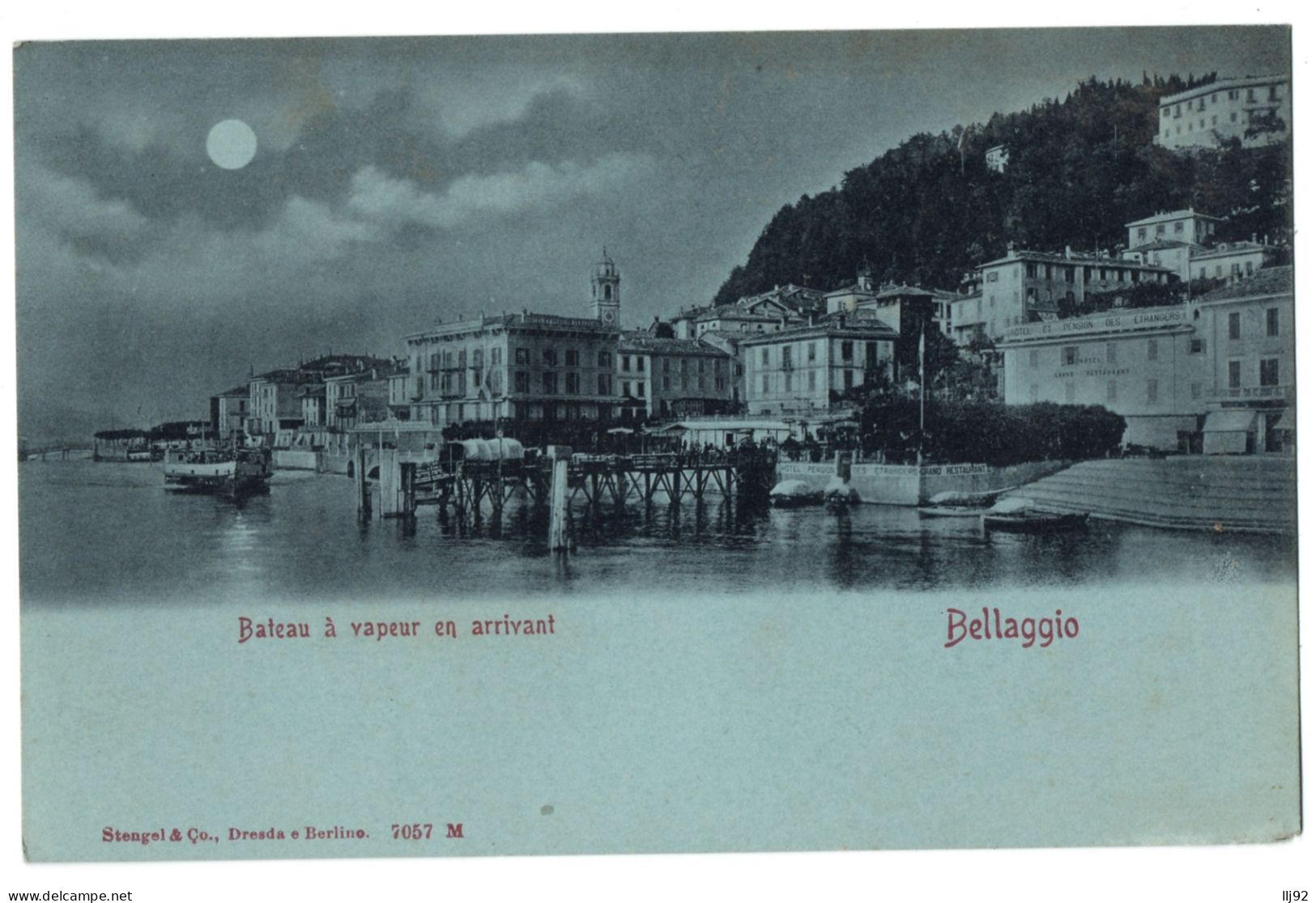 CPA Italie - BELLAGIO - Bateau à Vapeur En Arrivant - Carte Bleue Au Dos Simple - Ed. Stengel 7057M - Autres & Non Classés