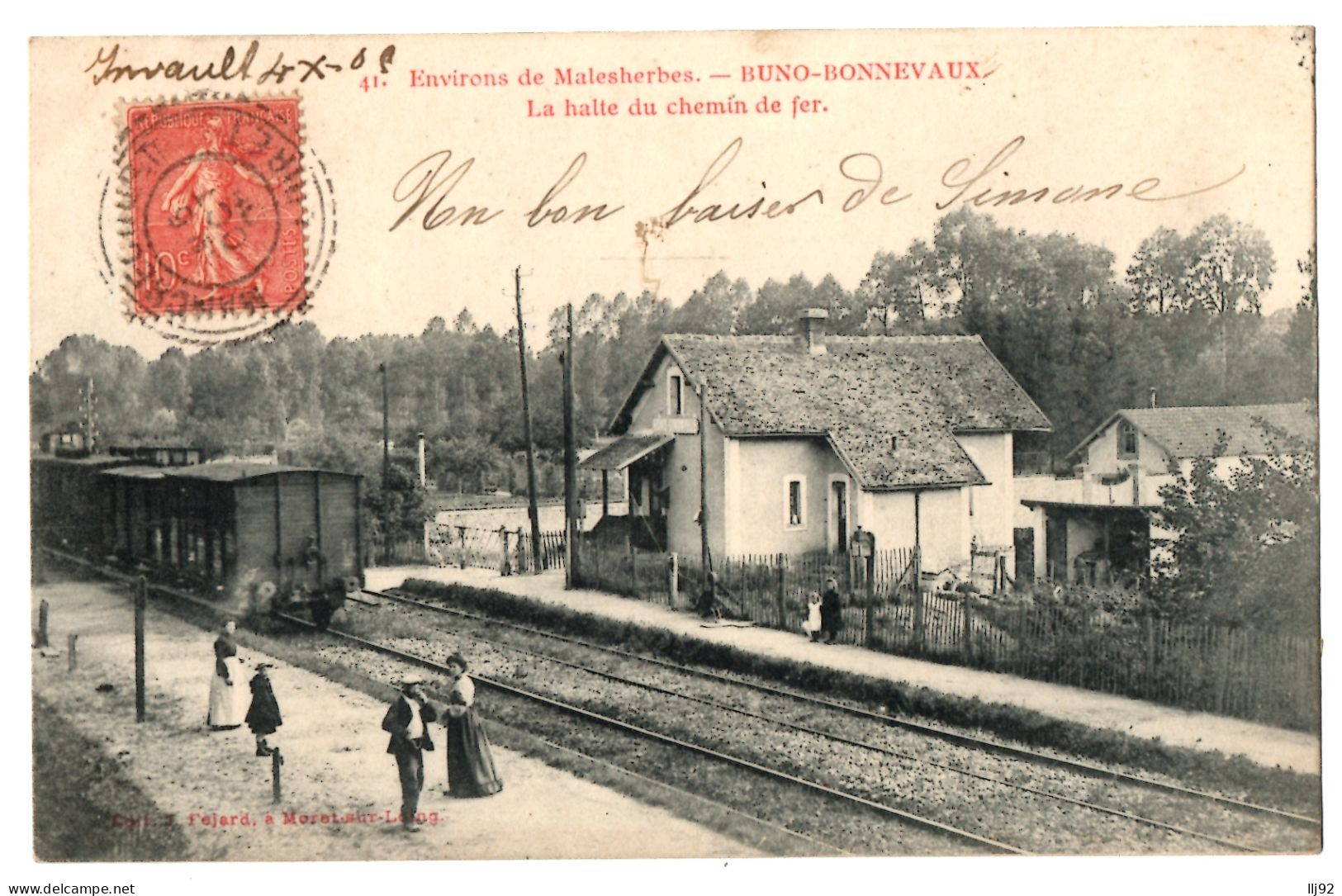 CPA 91 - BUNO-BONNEVAUX (Essonne) - 41. La Halte Du Chemin De Fer - Coll. J. Fejard - Stations With Trains