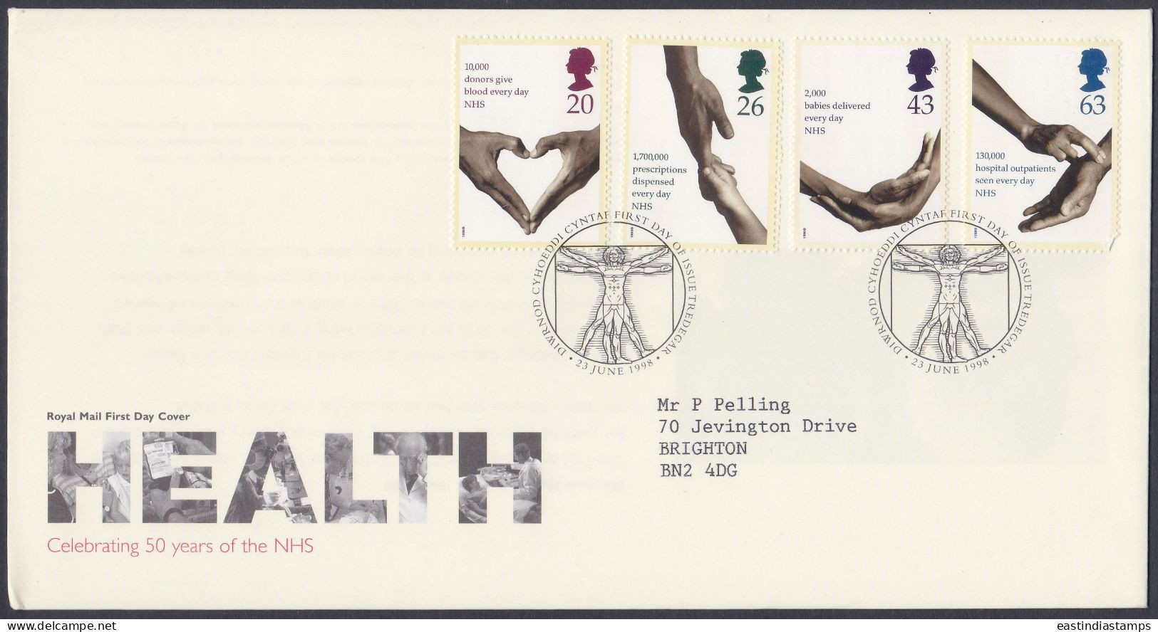 GB Great Britain 1998 FDC Health, Medical, Medicine, NHS, Science, Pictorial Postmark, First Day Cover - Lettres & Documents