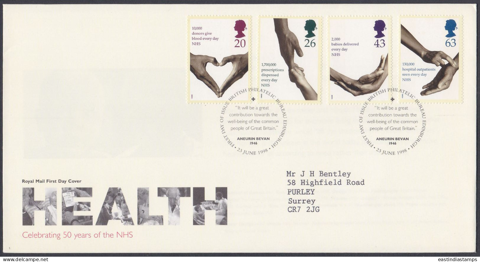 GB Great Britain 1998 FDC Health, Medical, Medicine, NHS, Science, Pictorial Postmark, First Day Cover - Brieven En Documenten