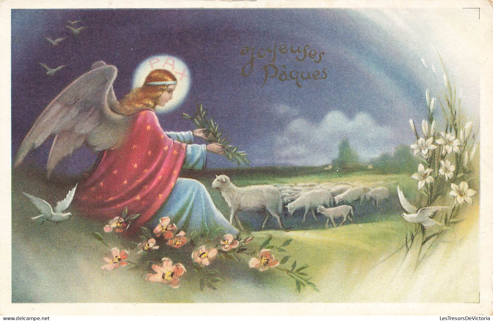 FETES ET VOEUX - Pâques -  Un Ange Nourrissant Les Brebis - Colorisé - Carte Postale Ancienne - Ostern