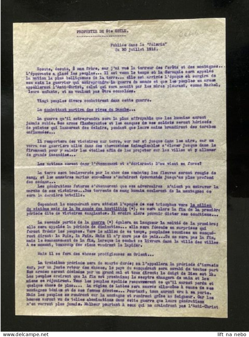 Tract Presse Clandestine Résistance Belge WWII WW2 Prophétie De St Odile 2 Pages (Ecoute ,écoute,ô Mon Frère...) - Documenten