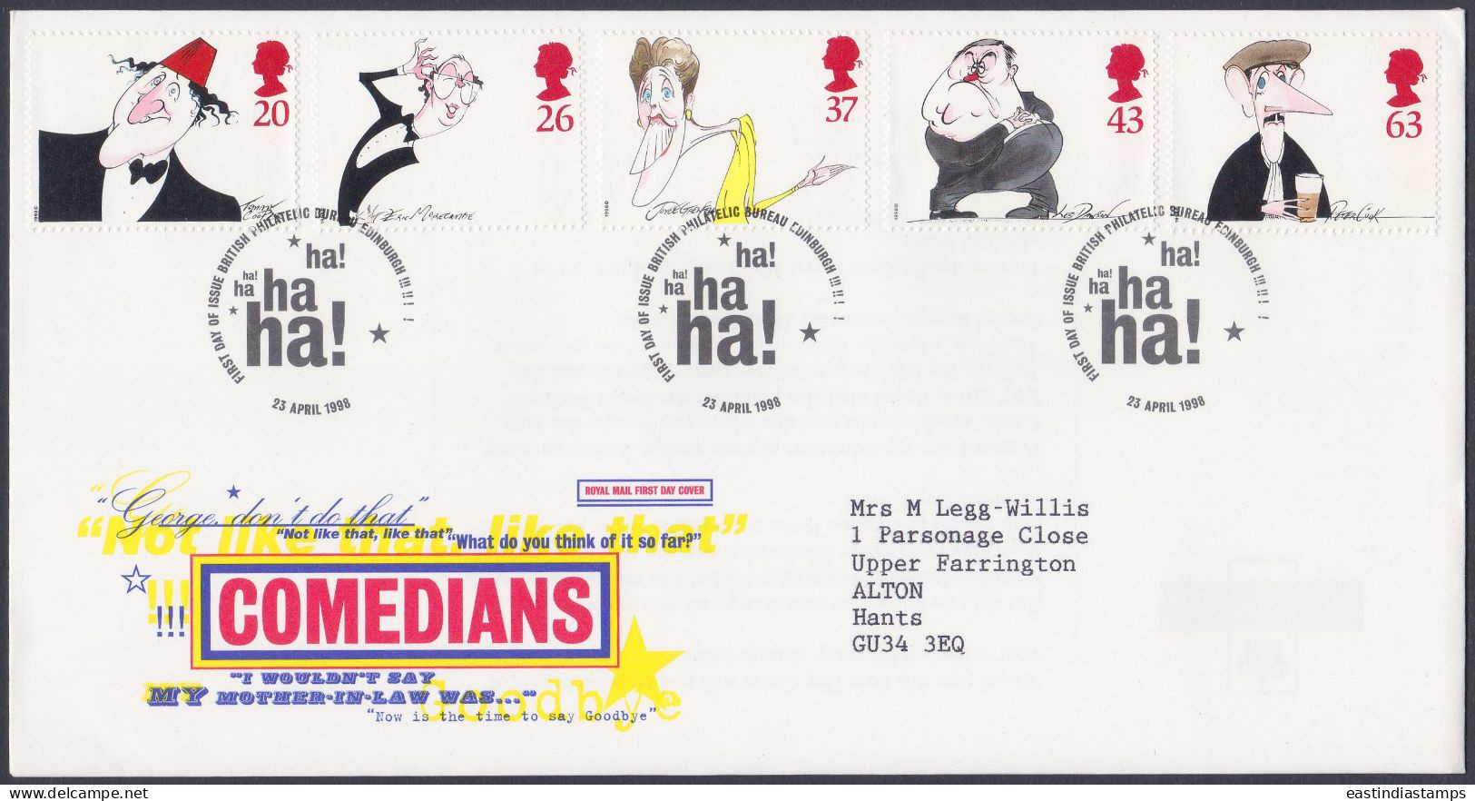 GB Great Britain 1998 FDC Comedian, Comedy, Theatre, Culture, Entertainment, Pictorial Postmark, First Day Cover - Brieven En Documenten