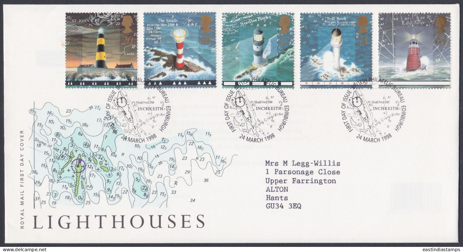 GB Great Britain 1998 FDC Lighthouse, Lighthouses, Coast, Ocean, Pictorial Postmark, First Day Cover - Covers & Documents