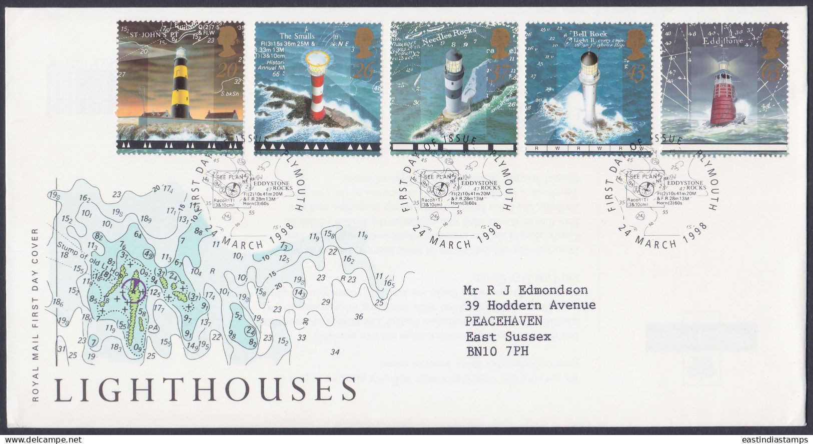 GB Great Britain 1998 FDC Lighthouse, Lighthouses, Coast, Ocean, Pictorial Postmark, First Day Cover - Covers & Documents