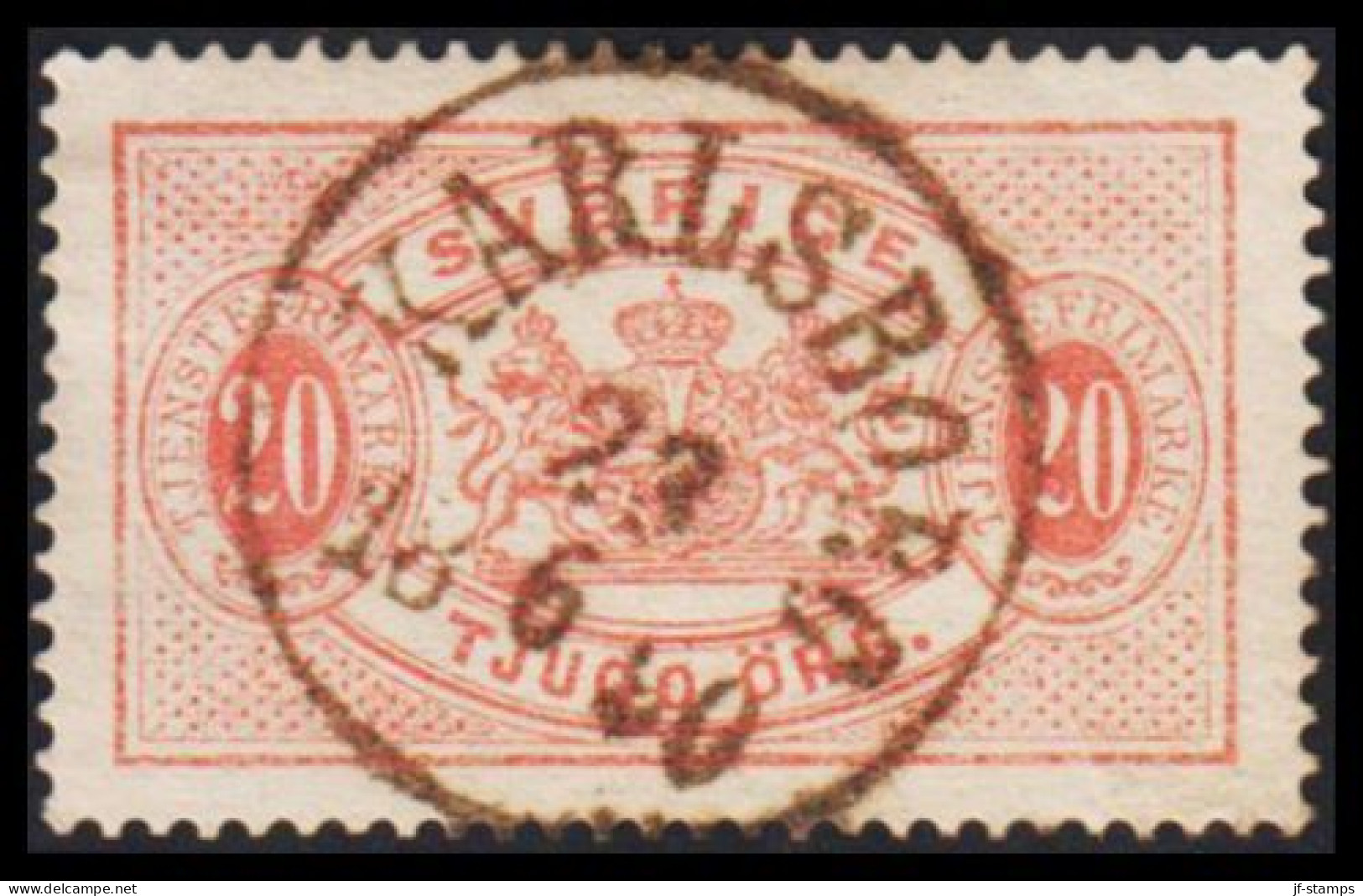 1877-1882. Coat-of-Arms. Perf. 13. 20 ÖRE CANCELLED KARLSBORG 23 6 1890. (Michel Di. 7Ba) - JF545216 - Officials