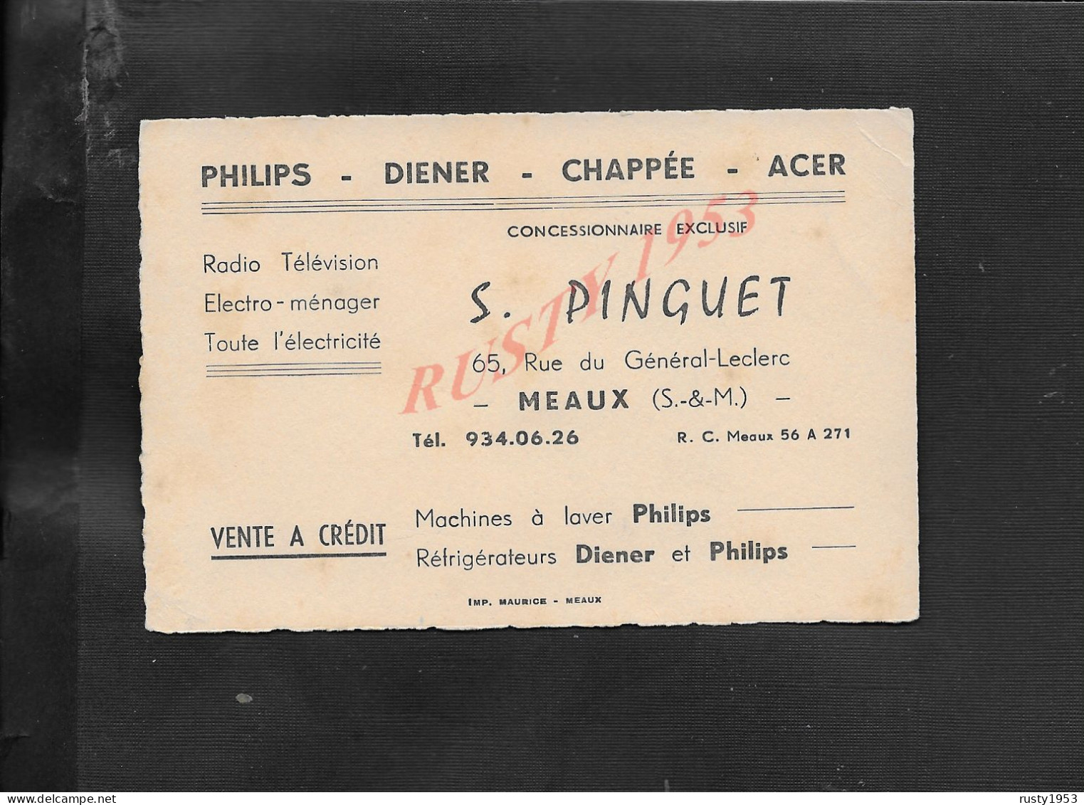 CDV CARTE DE VISITE DE S PINGUET ELECTRO MÉNAGER À MEAUX 77 : - Visitekaartjes