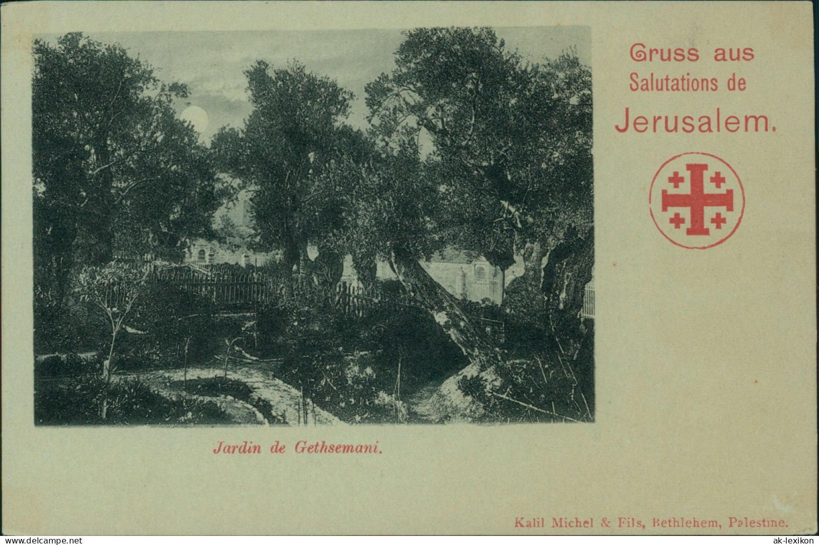 Jerusalem Jeruschalajim (רושלים) Jardin De Gethsemani (Mondschein-Karte) 1900 - Israel