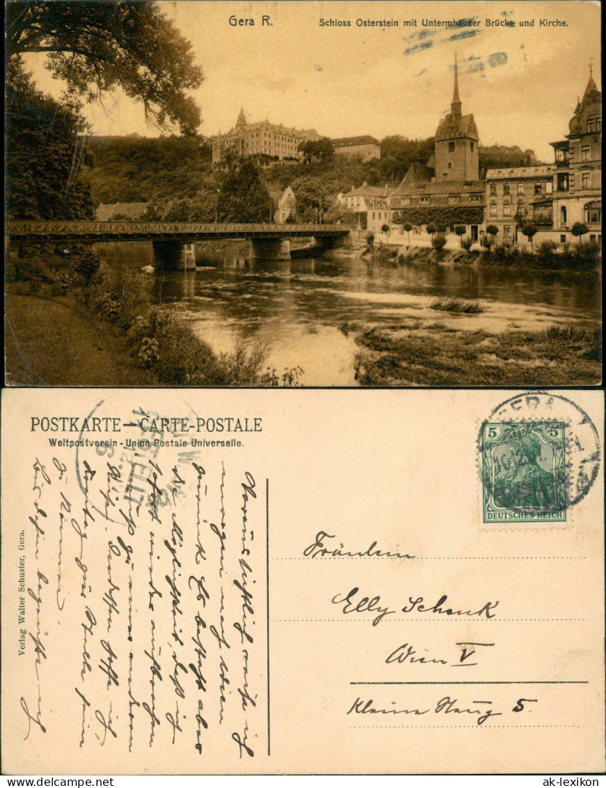 Gera Schloss Osterstein Mit Untermhäuser Brücke Und Kirche 1907 - Gera