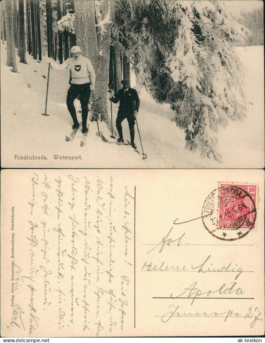 Ansichtskarte Friedrichroda Umland-Ansicht, Wintersport, Leute Auf Ski 1919 - Friedrichroda