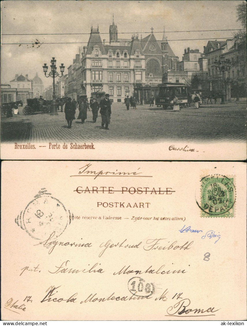 Brüssel Bruxelles Stadtteilansicht, Porte De Schaerbeek, Tram Personen 1902 - Autres & Non Classés