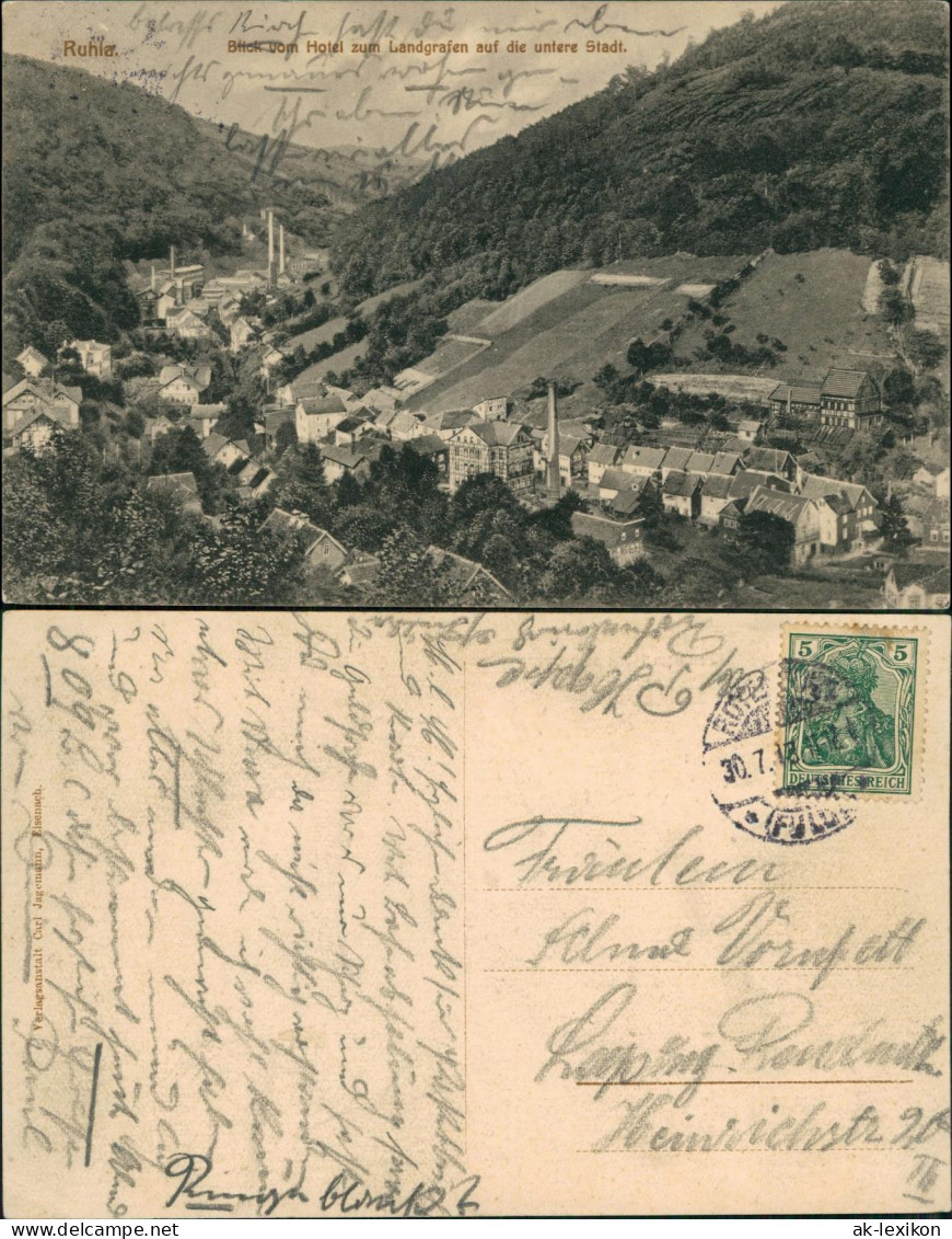 Ruhla Panorama-Ansicht Blick Vom Hotel Zum Landgrafen Auf Die Untere Stadt 1913 - Altri & Non Classificati