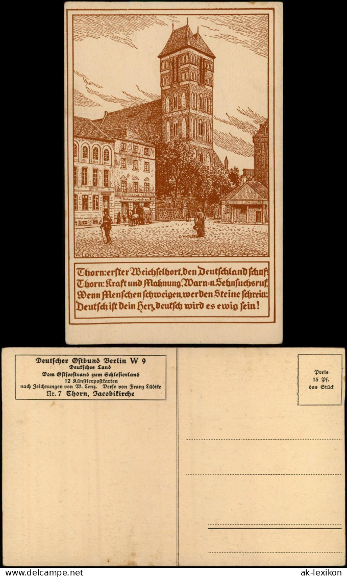 Postcard Thorn Toruń Jacobikirche - Künstlerkarte 1927 - Pologne