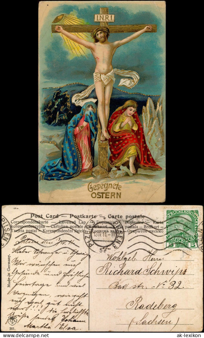 Ansichtskarte  Ostern / Eastern Jesus Am Kreuz Weinende Frauen 1911 Goldrand - Otros & Sin Clasificación