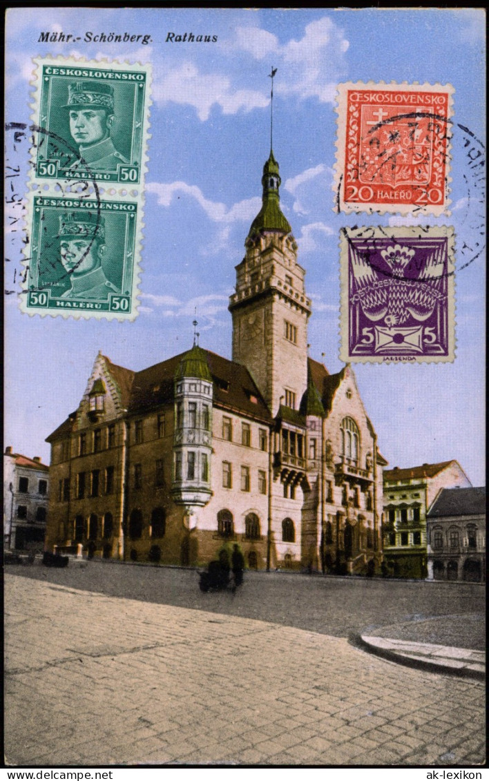 Postcard Mährisch Schönberg Šumperk Rathaus 1935 Gel. Mehrfachfrankatur - Repubblica Ceca