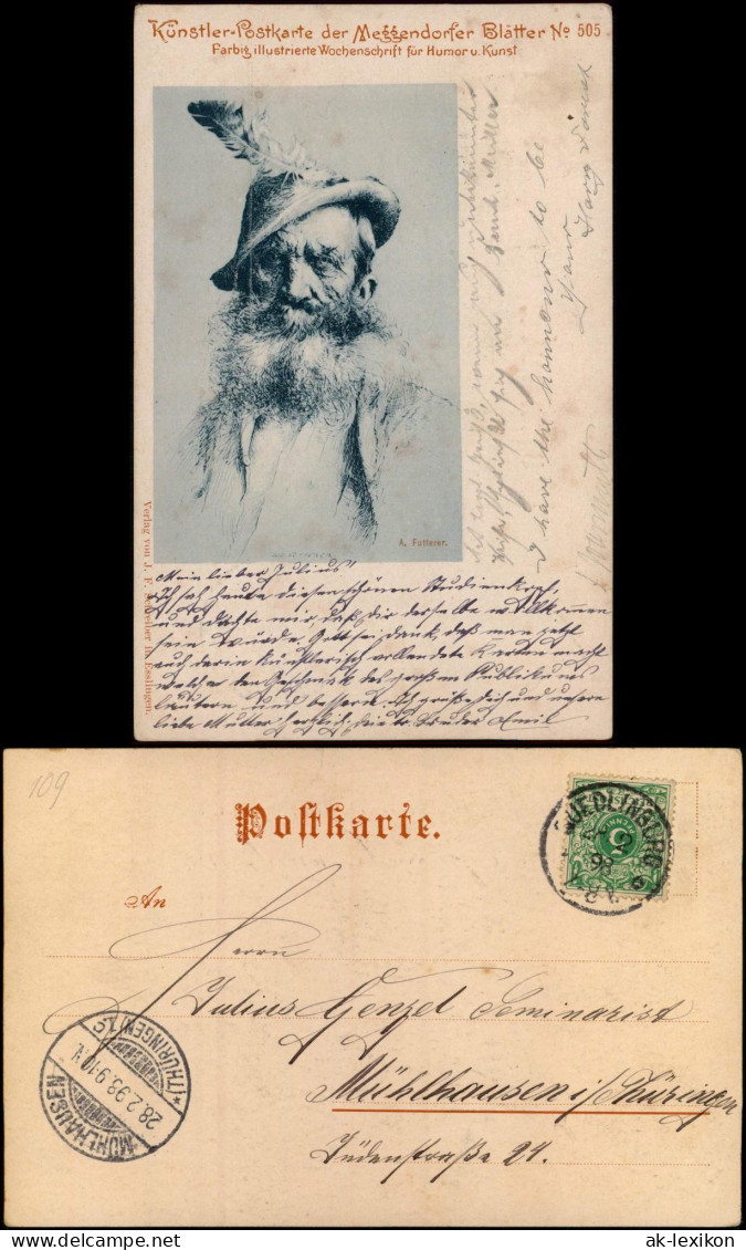 Typen Trachten Mann Künstler-Postkarte Der Meggendorfer Blätter 1898 - Vestuarios