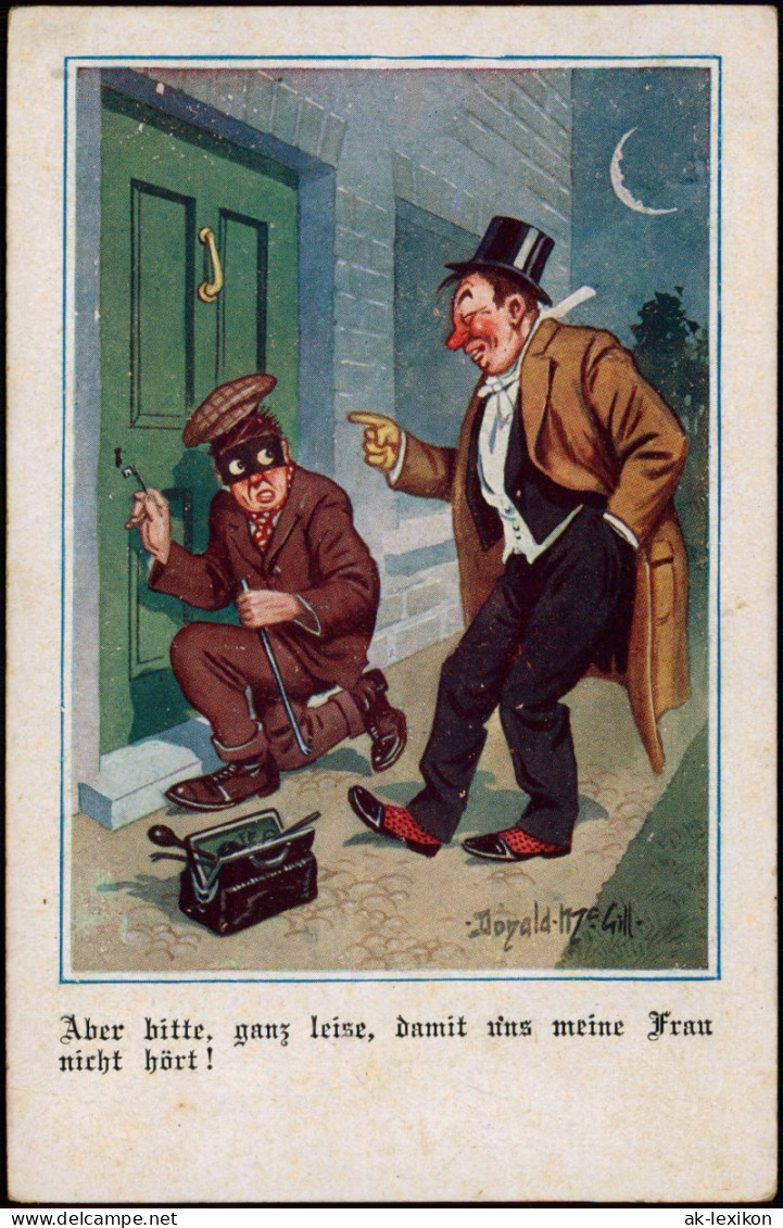 Ansichtskarte  Scherzkarte Einbrecher öffnet Betrunkenen Die Tier 1915 - Humor
