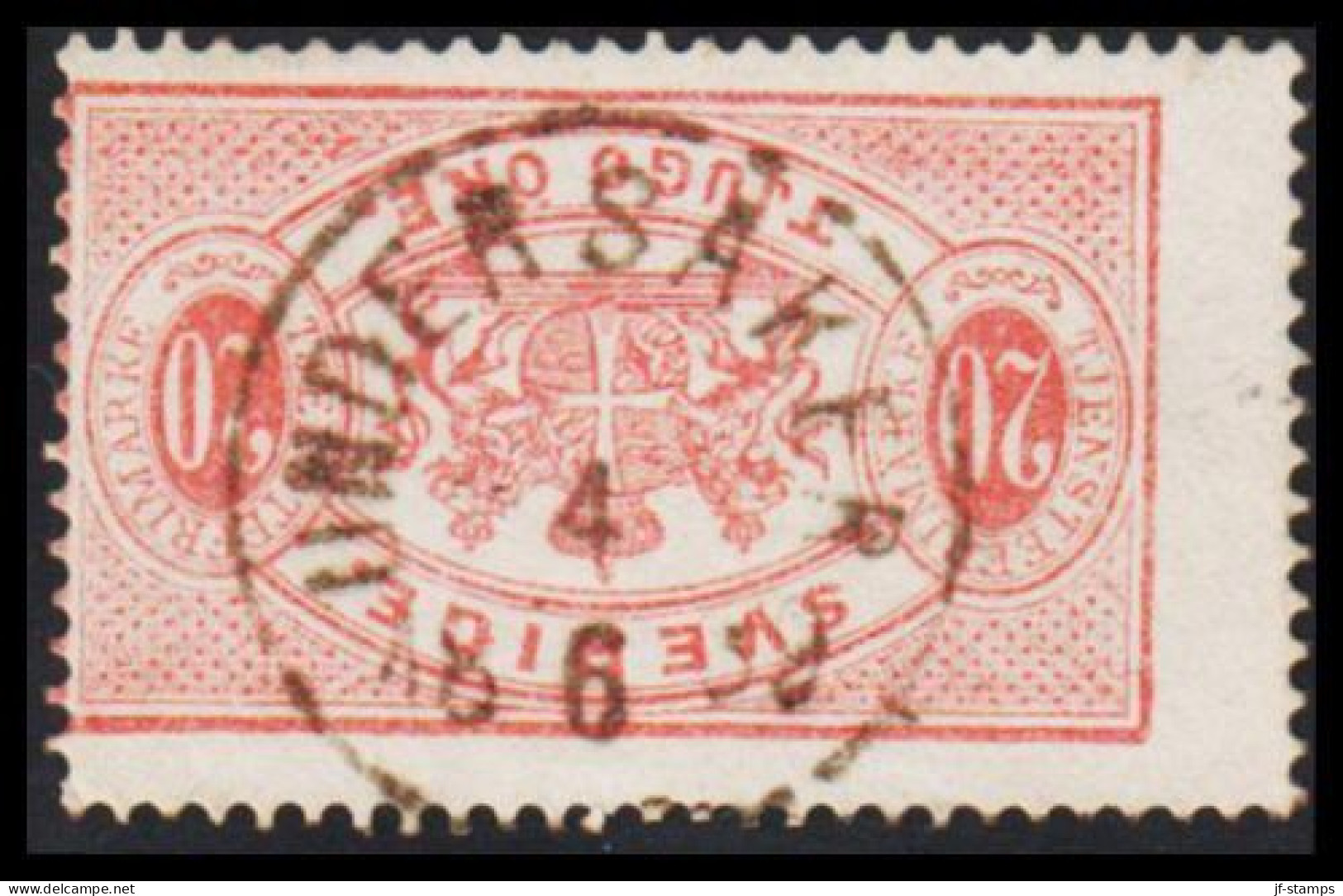 1877-1882. Coat-of-Arms. Perf. 13. 20 ÖRE CANCELLED UNDERSÅKER 4 6 1889. (Michel Di. 7Ba) - JF545225 - Oficiales