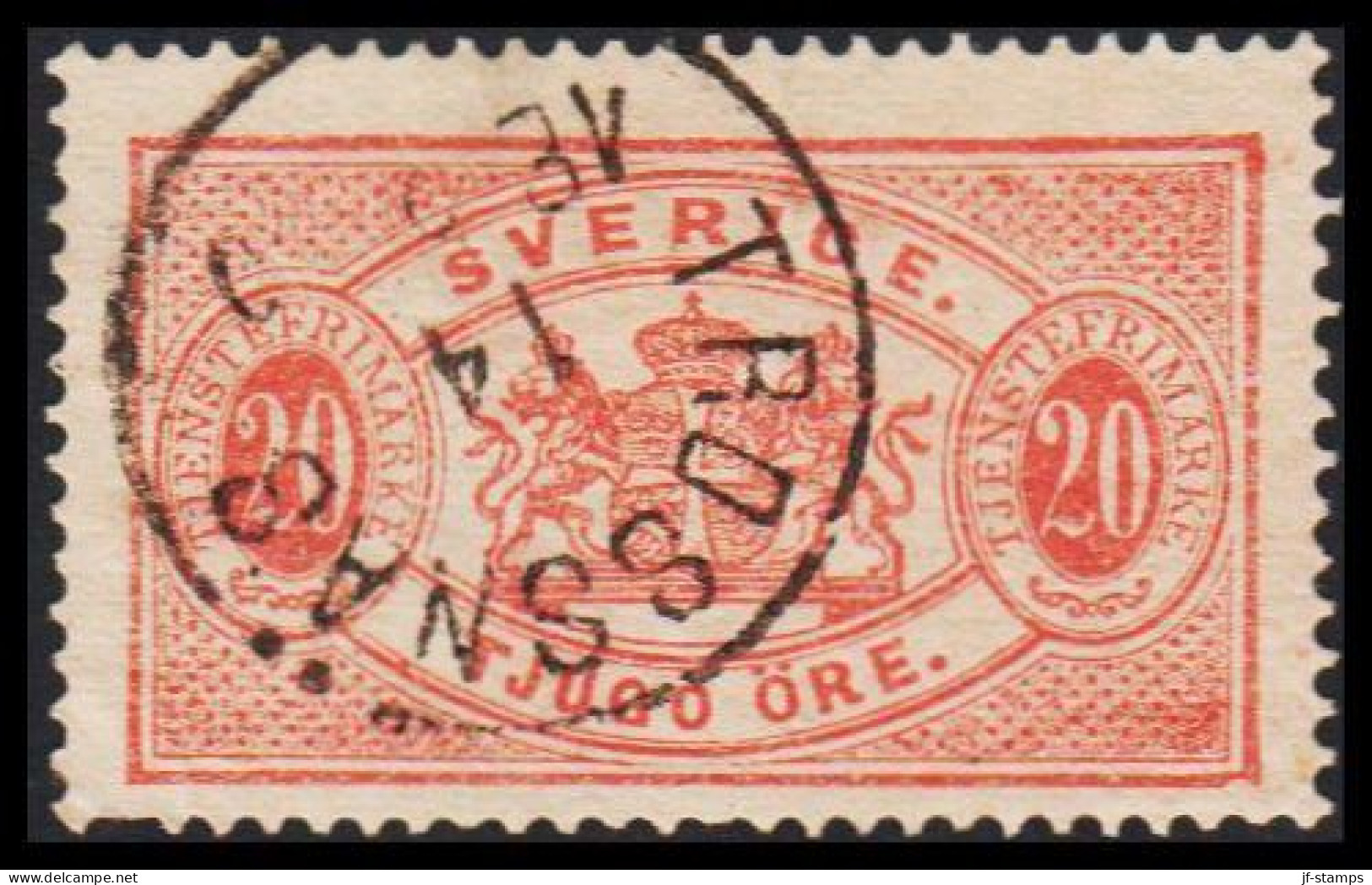 1877-1882. Coat-of-Arms. Perf. 13. 20 ÖRE CANCELLED TROSSNÄS 14 5 1889. (Michel Di. 7Ba) - JF545226 - Dienstzegels