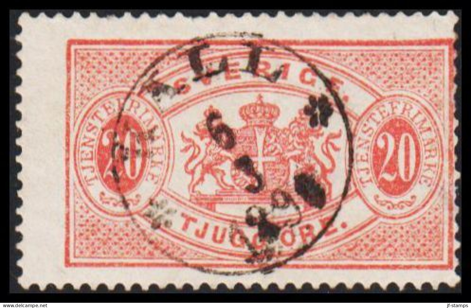 1877-1882. Coat-of-Arms. Perf. 13. 20 ÖRE CANCELLED KALL 6 3 1890. (Michel Di. 7Ba) - JF545227 - Service