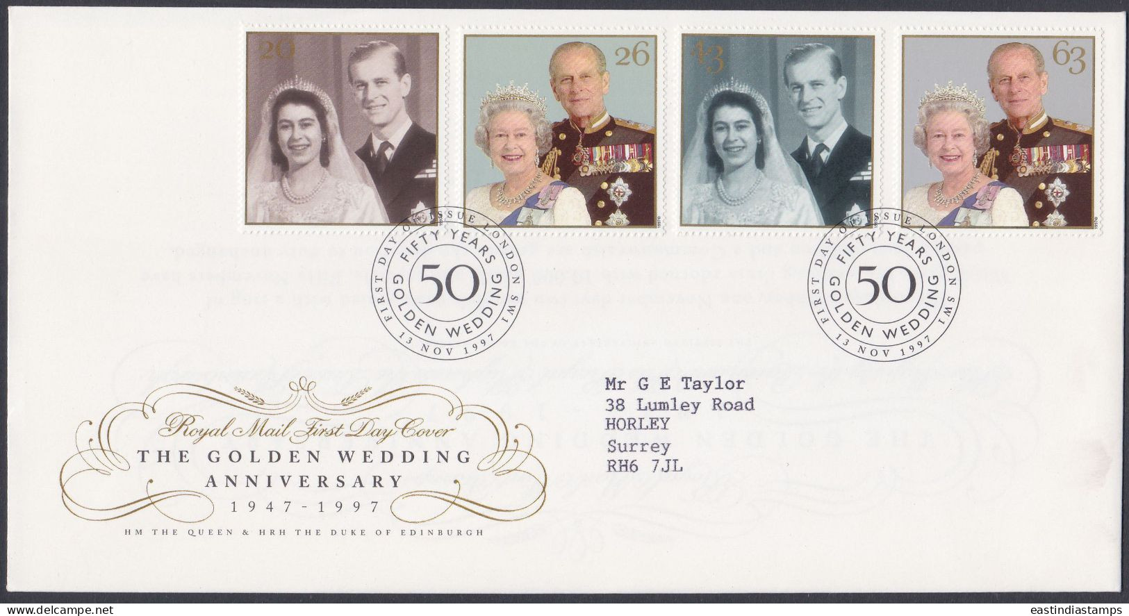 GB Great Britain 1998 FDC Wedding Anniversary, Queen Elizabeth II, Royal, Royalty, Pictorial Postmark, First Day Cover - Brieven En Documenten