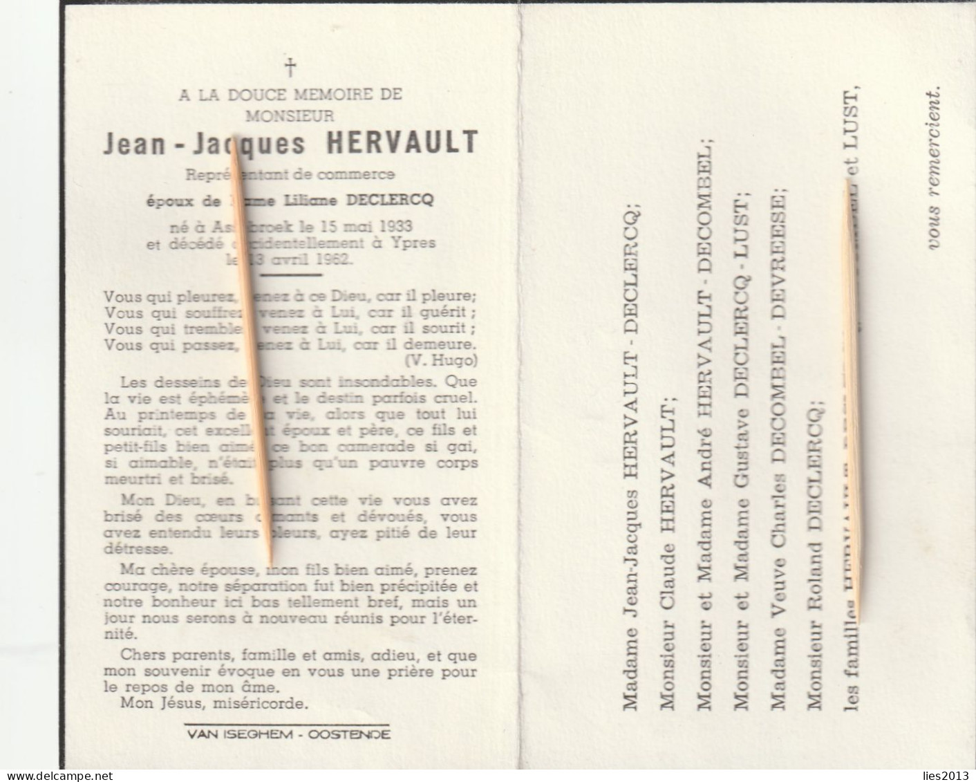 Assebroek, 1962, Jean Hervault, Declercq - Images Religieuses