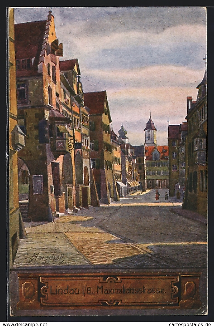 Künstler-AK Lindau I. B., Blick In Die Maximiliansstrasse  - Lindau A. Bodensee