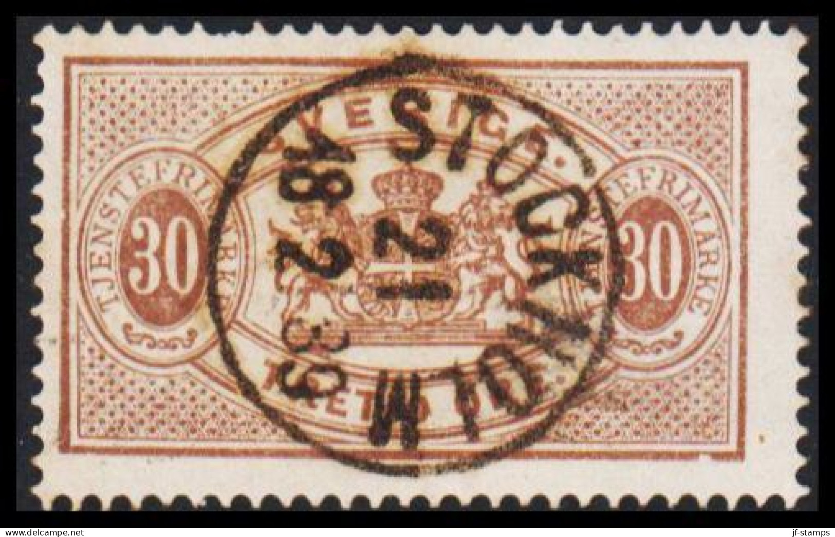 1877-1882. SVERIGE. Coat-of-Arms. Perf. 13. 30 ÖRE Cancelled STOCKHOLM 21 2 1889. (Michel D. 9B) - JF545243 - Dienstzegels