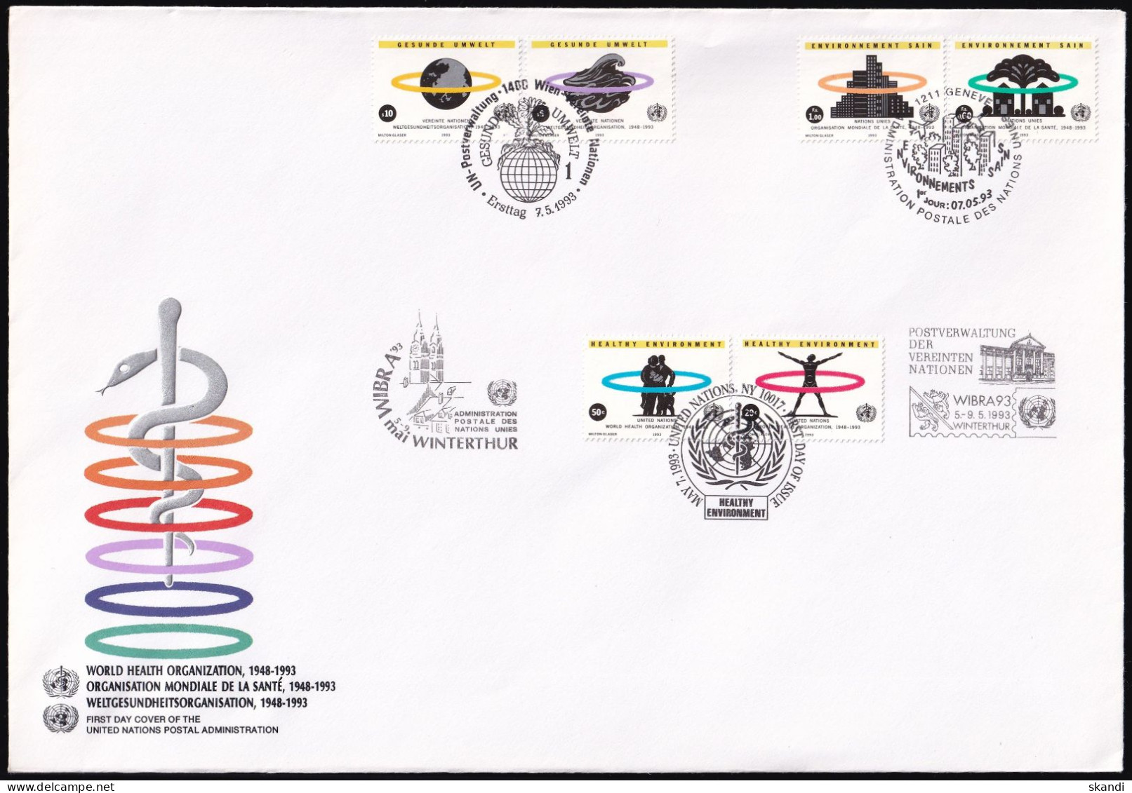 UNO NEW YORK - WIEN - GENF 1993 TRIO-FDC Weltgesundheitsorganisation - Emisiones Comunes New York/Ginebra/Vienna