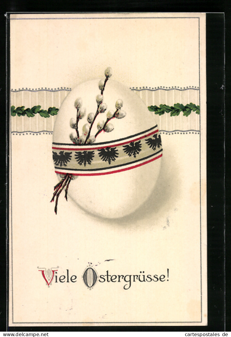 AK Viele Ostergrüsse, Ei Mit Patriotischem Band  - War 1914-18