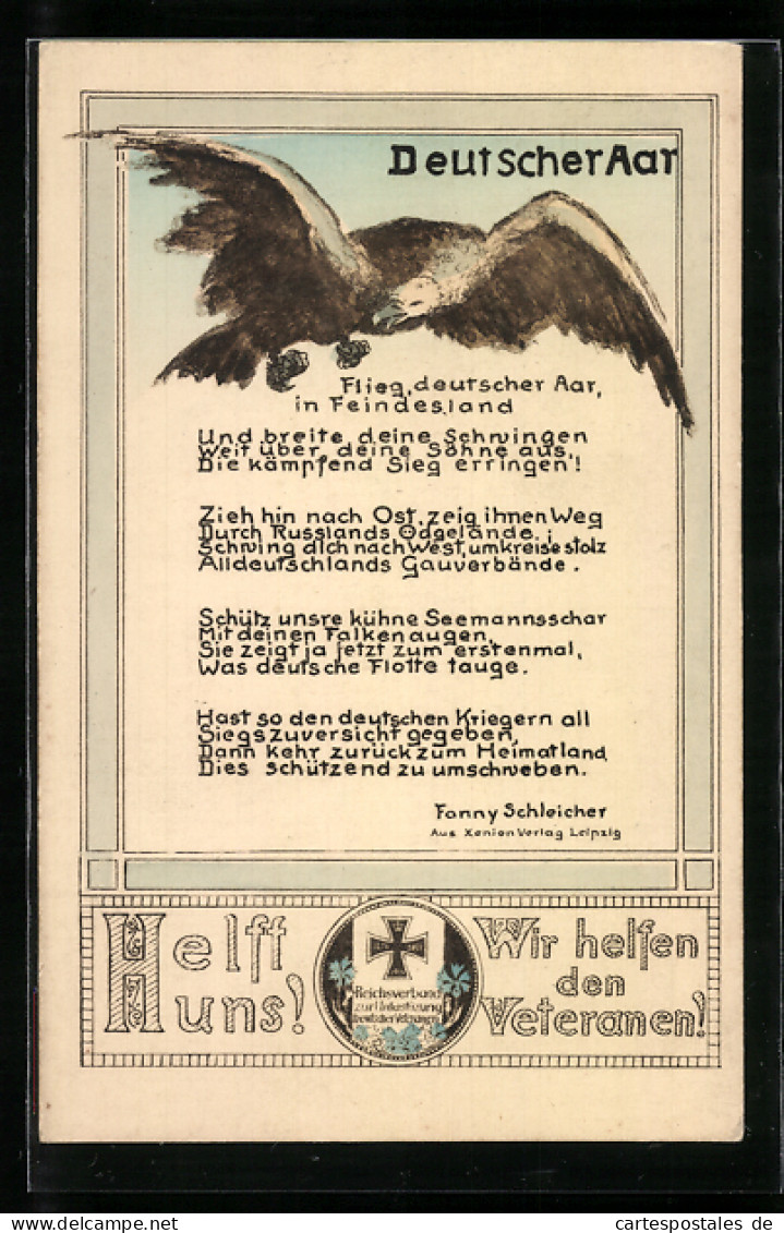 Künstler-AK Deutscher Aar, Gedicht Von Fanny Schleicher, Propaganda 1. Weltkrieg  - War 1914-18