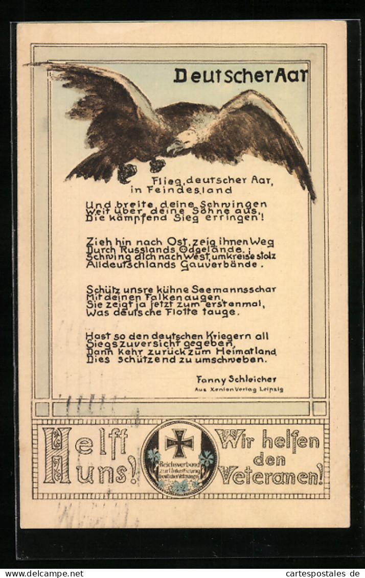 Künstler-AK Gedicht Deutscher Aar Von Fanny Schleicher, Propaganda 1. Weltkrieg  - War 1914-18