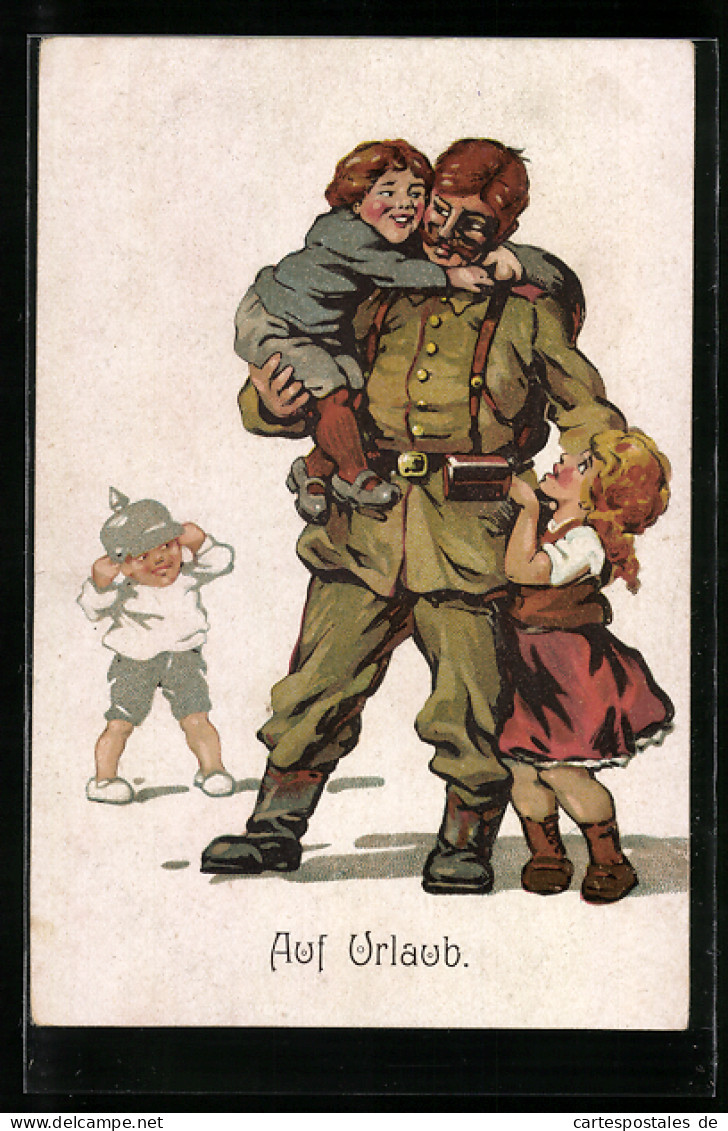 AK Soldat Auf Urlaub Mit Seinen Kindern  - Guerra 1914-18