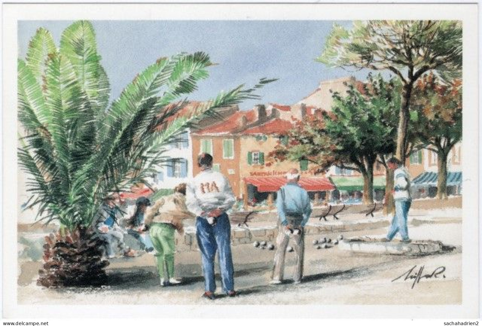 Gf. La Partie De Pétanque. Aquarelle De Jean-Michel Seiller. 1519 - Other & Unclassified