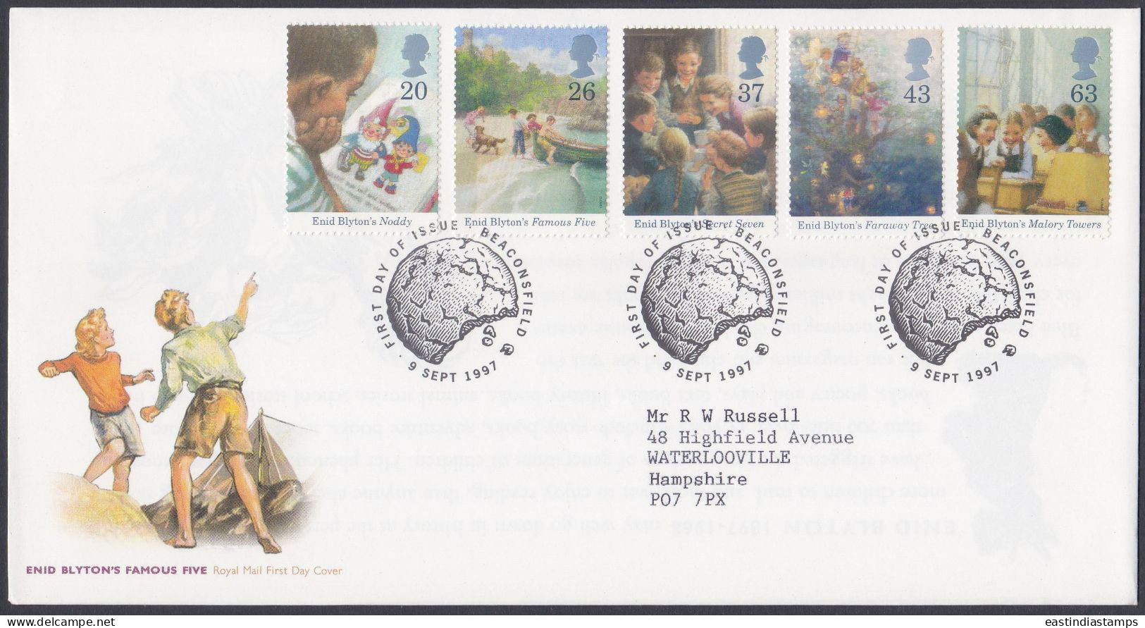 GB Great Britain 1997 FDC Enid Blyton Famous Five, Novel, Writer, Art, Stories, Pictorial Postmark, First Day Cover - Lettres & Documents