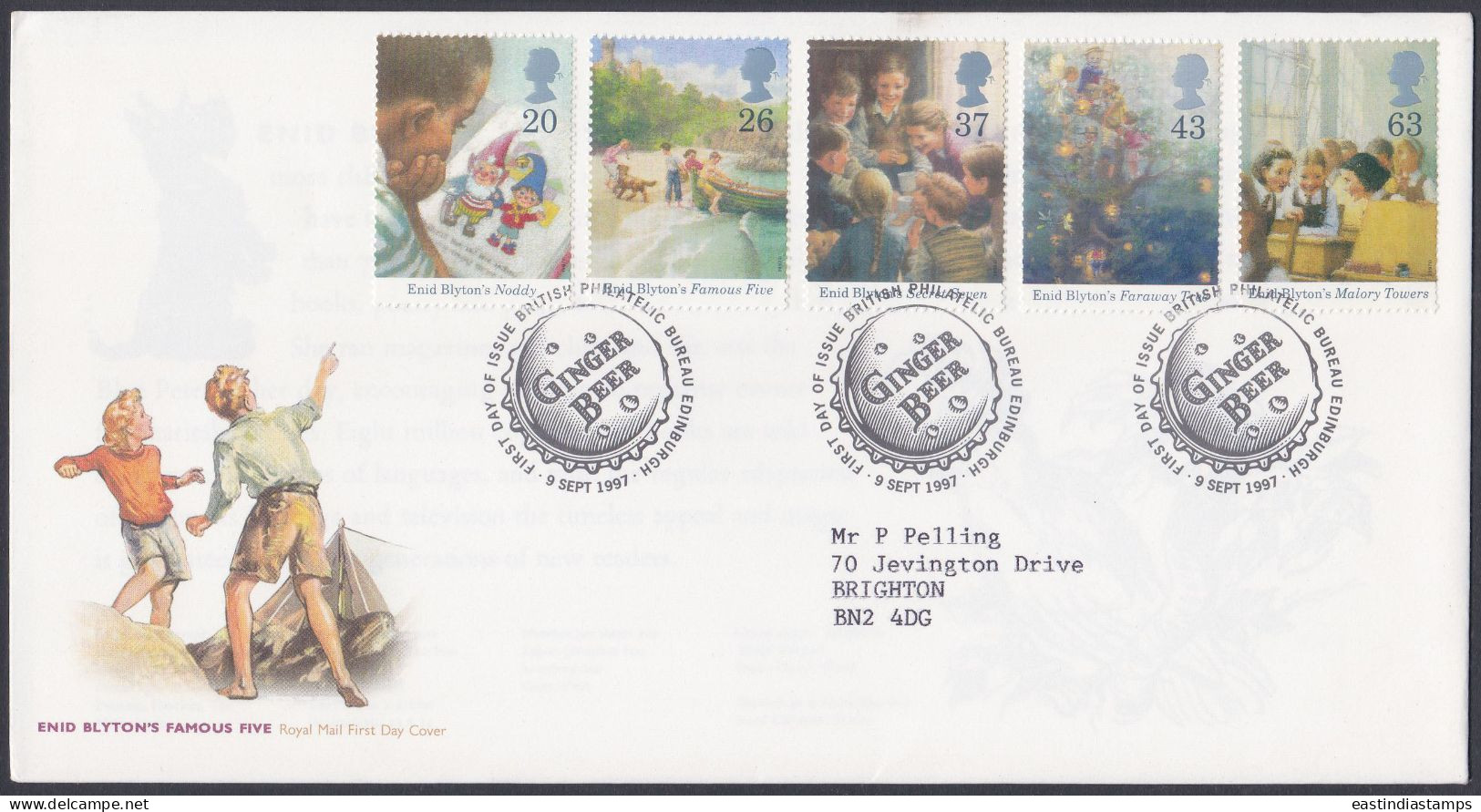 GB Great Britain 1997 FDC Enid Blyton Famous Five, Novel, Writer, Art, Stories, Pictorial Postmark, First Day Cover - Lettres & Documents